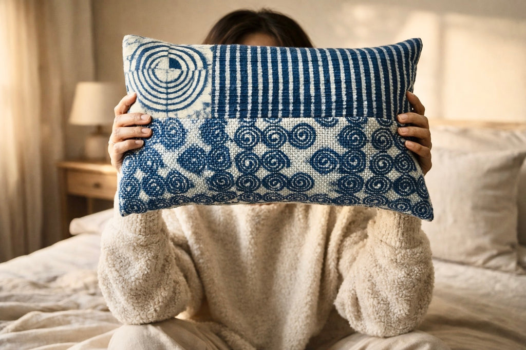 Indigo Dabu Patchwork Cushion