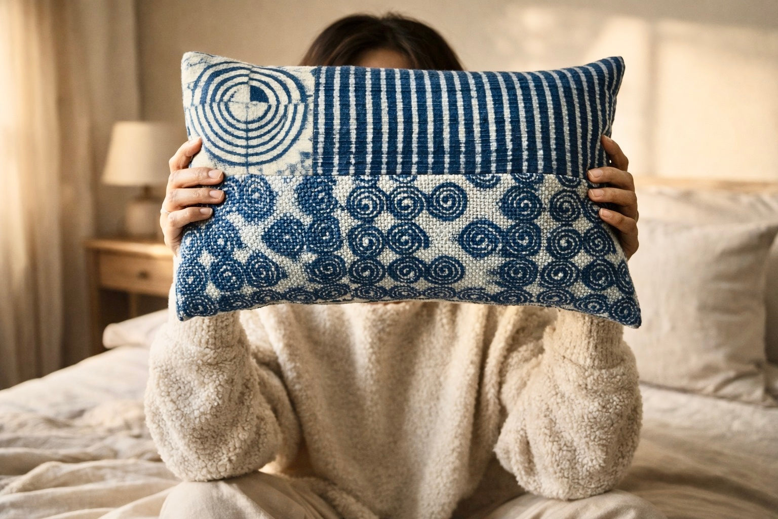 Indigo Dabu Patchwork Cushion