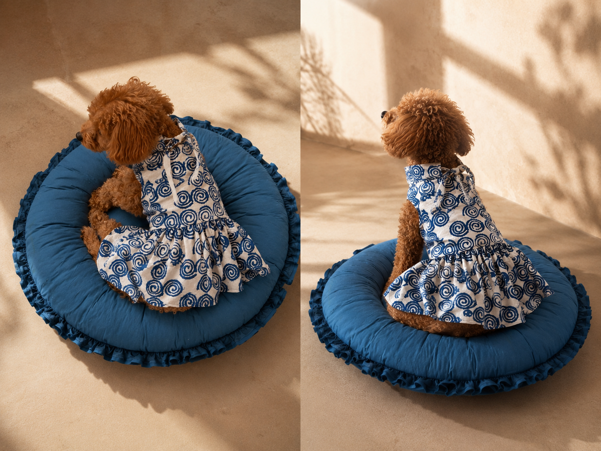 Indigo flow print dress