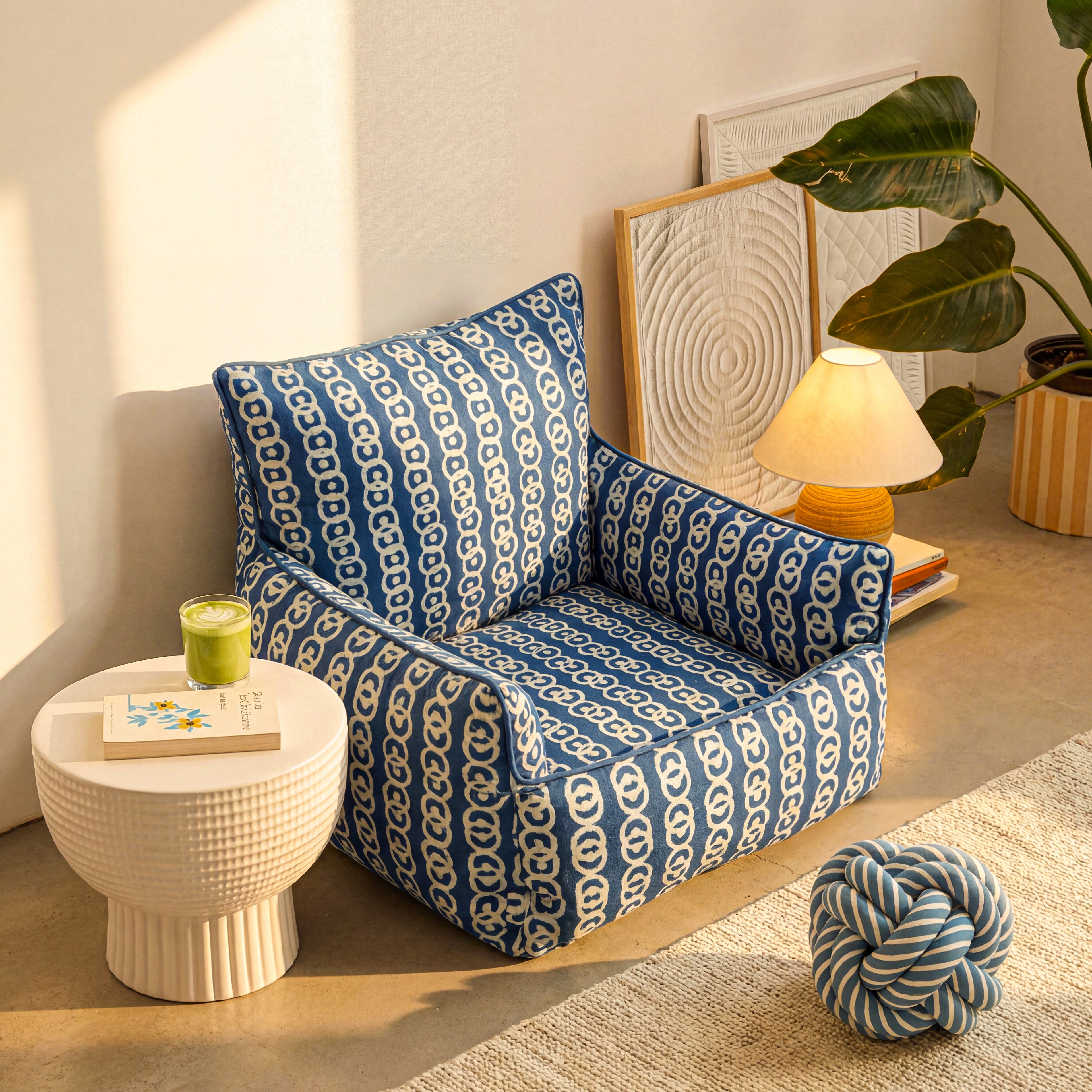 Mini Soft Floor Lounge seating - Indigo Dabu Print