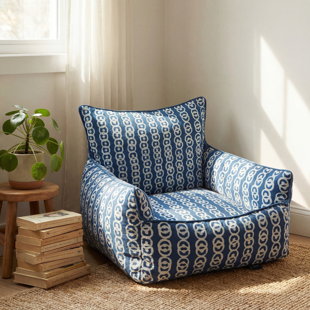 Mini Soft Floor Lounge seating - Indigo Dabu Print