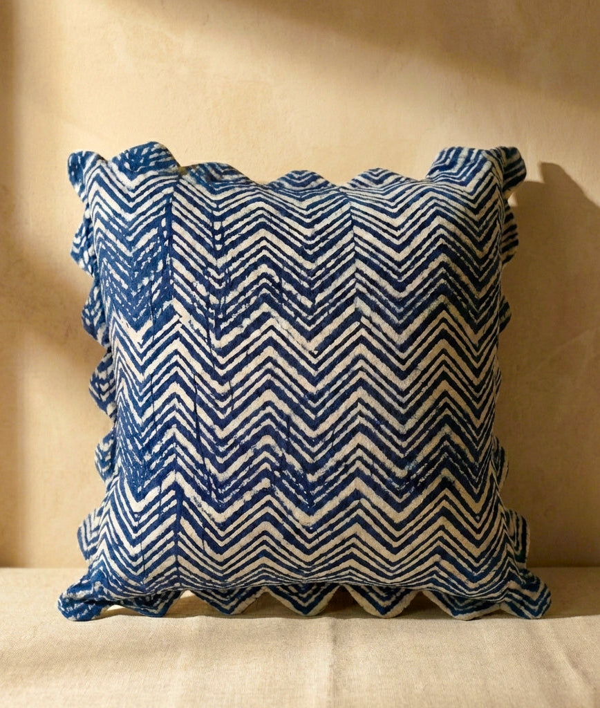 Indigo Wave Throw Pillow