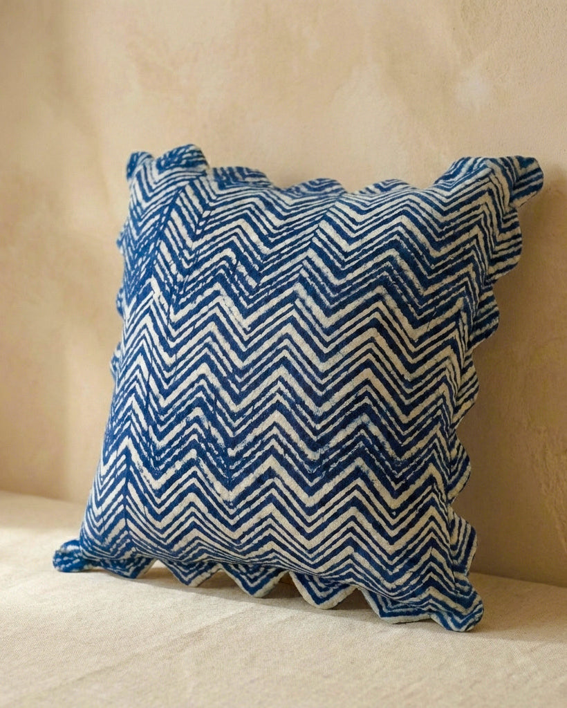 Indigo Wave Throw Pillow