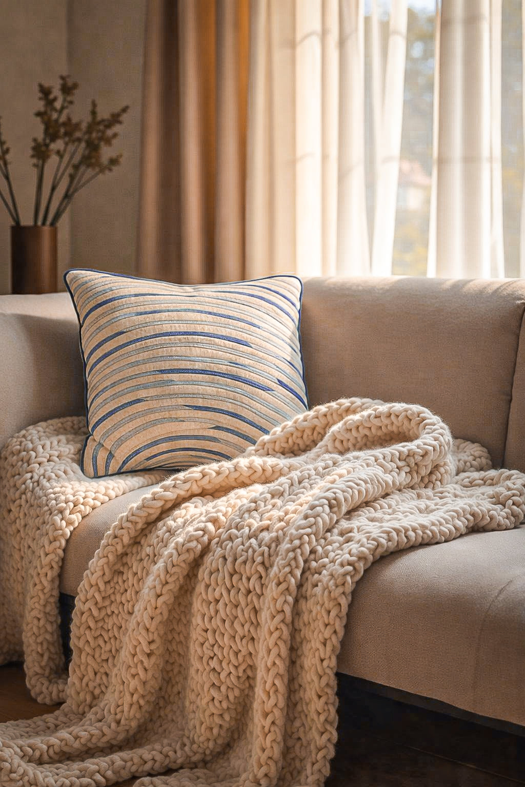 Blue Shine Appliqué Throw Pillow