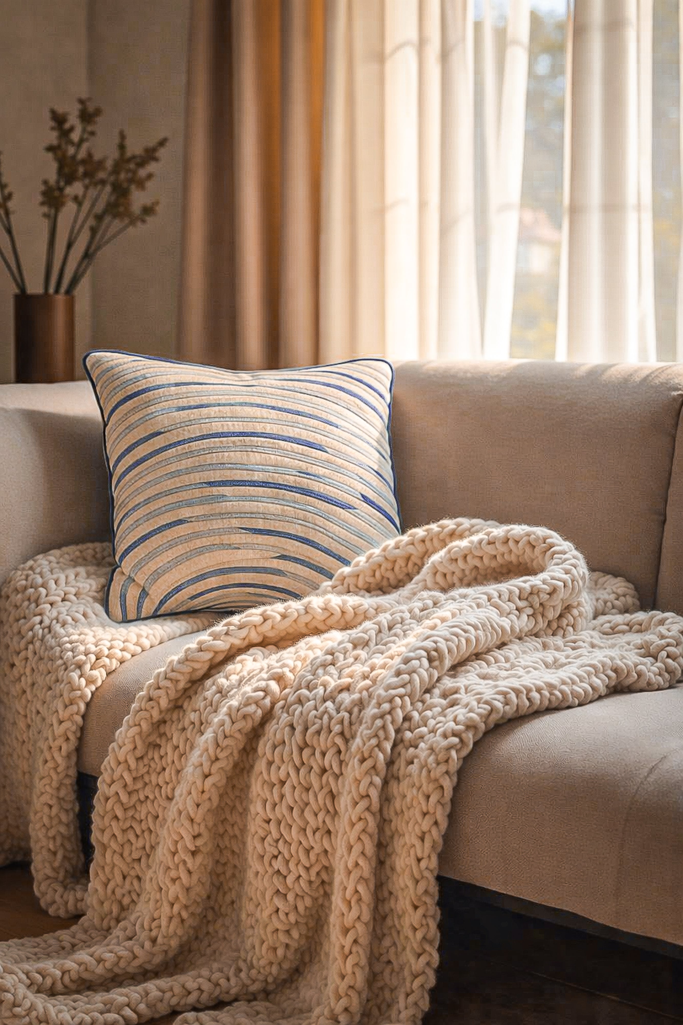 Blue Shine Appliqué Throw Pillow