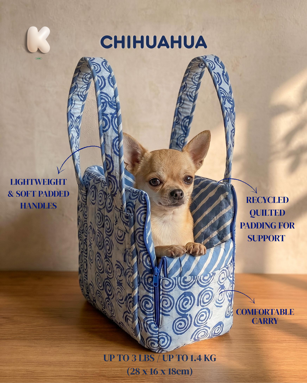 Flow Print Pet Carrier - Indigo