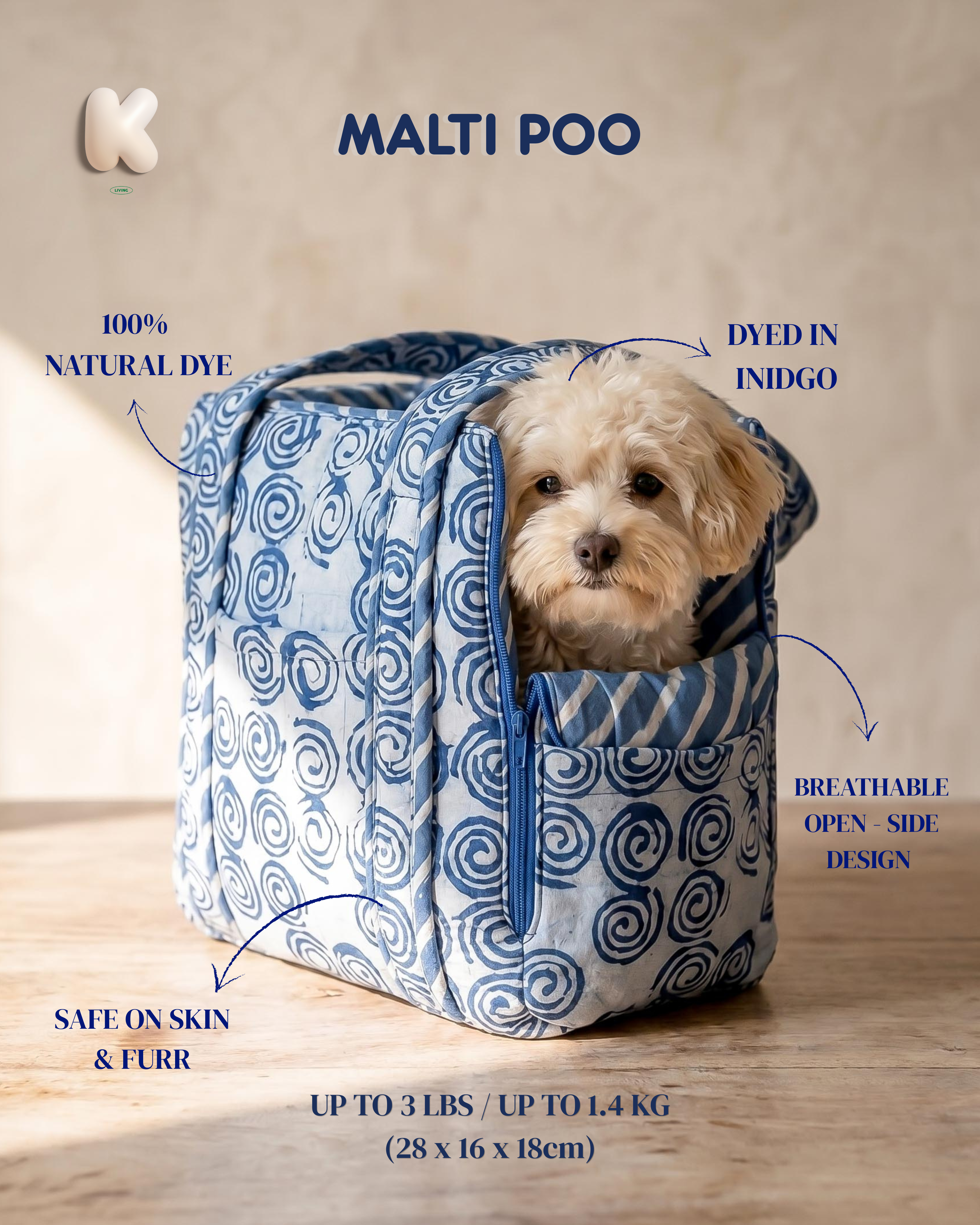 Flow Print Pet Carrier - Indigo