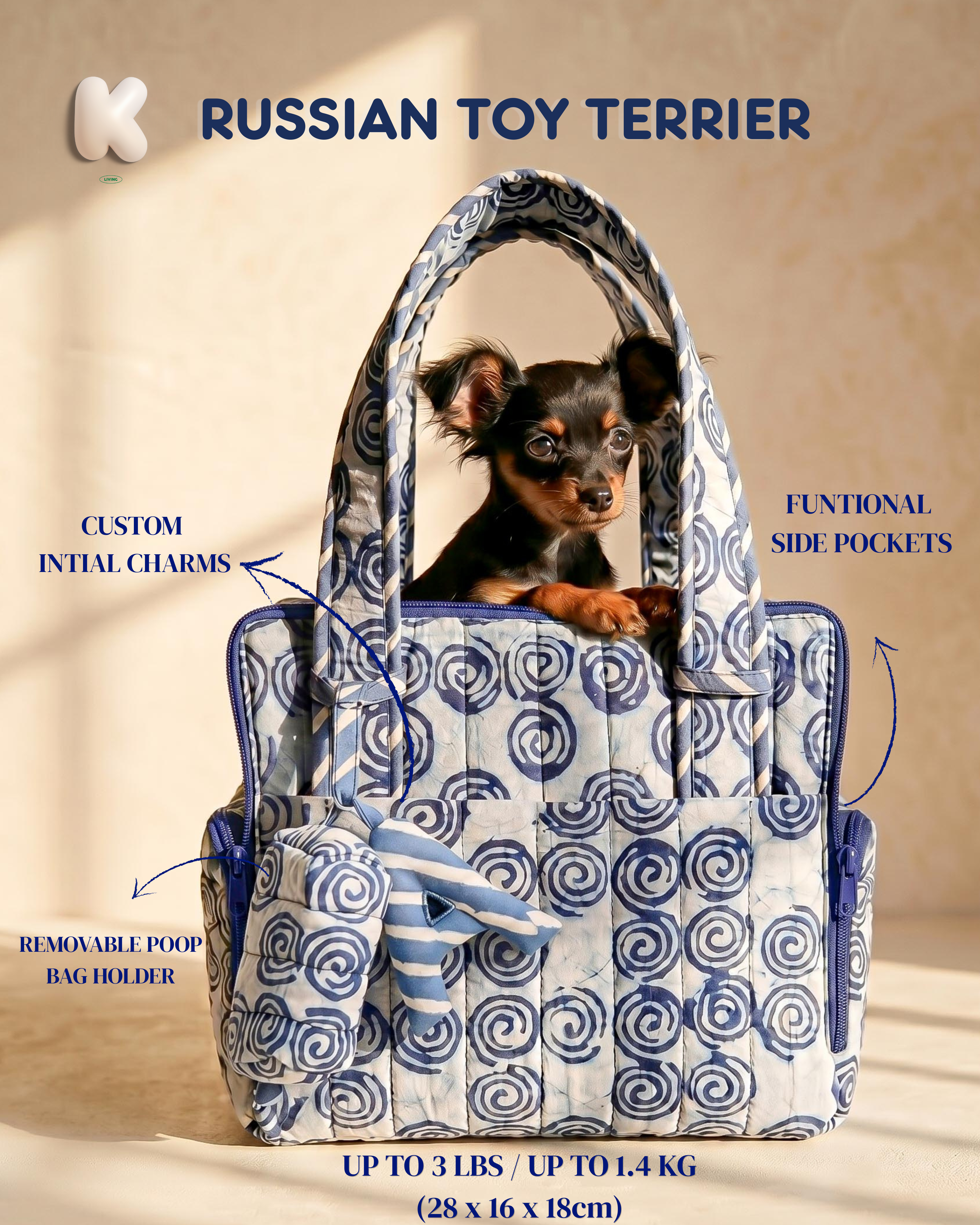 Flow Print Pet Carrier - Indigo