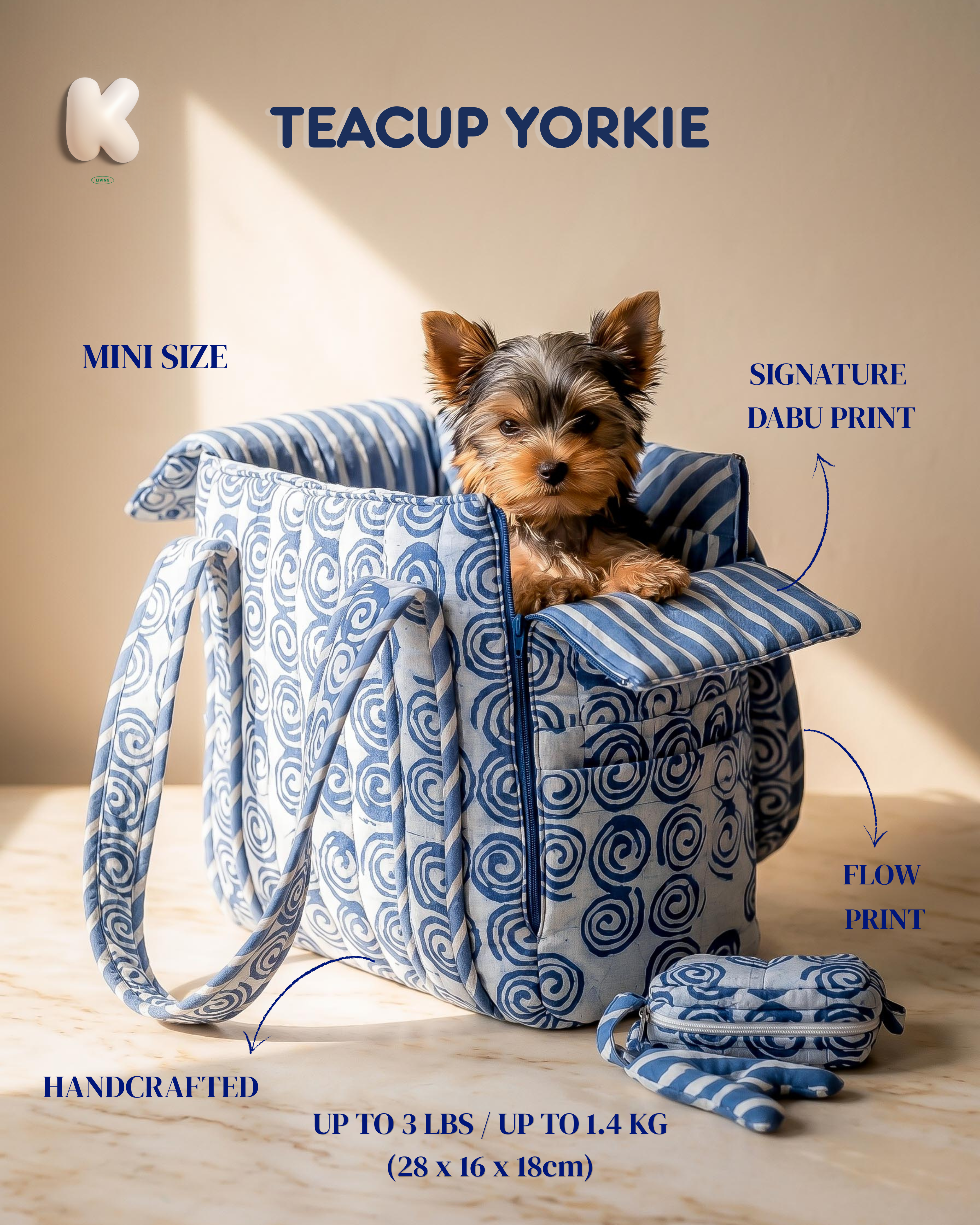 Flow Print Pet Carrier - Indigo